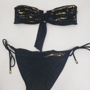 Victoria's Secret Black & Gold Sequin Bikini Set